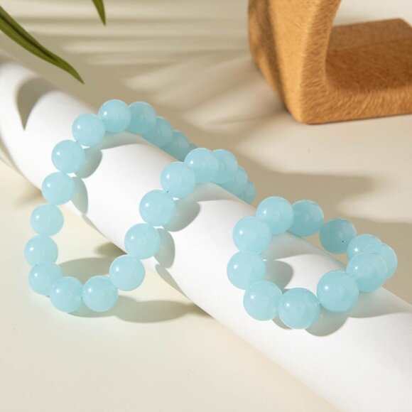 Women's Light Blue Handmade Chunky Beaded Large Round Beads Bracelet Necklace - Picture 5 of 6